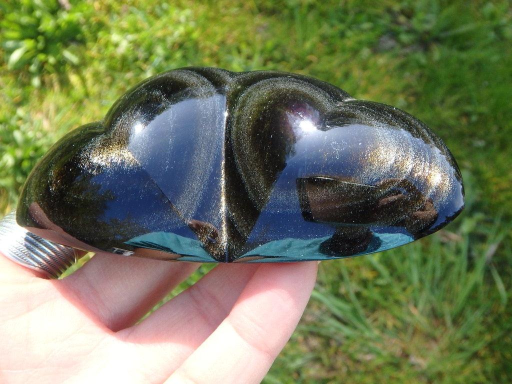 Glittering Golden Sheen Obsidian Double Heart Carving - Earth Family Crystals