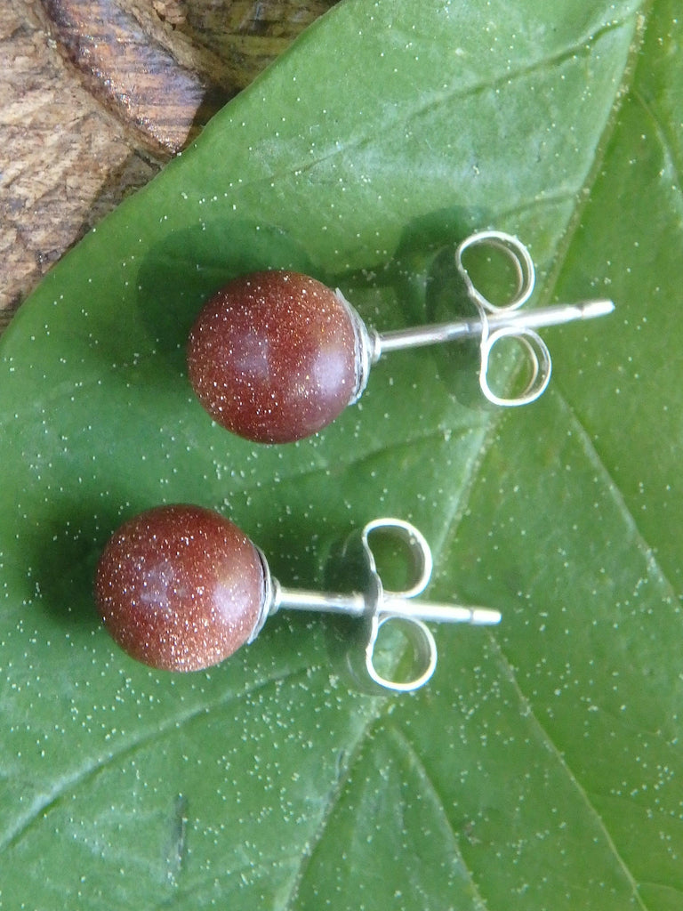 Sparkling Goldstone Stud Earrings in Sterling Silver - Earth Family Crystals