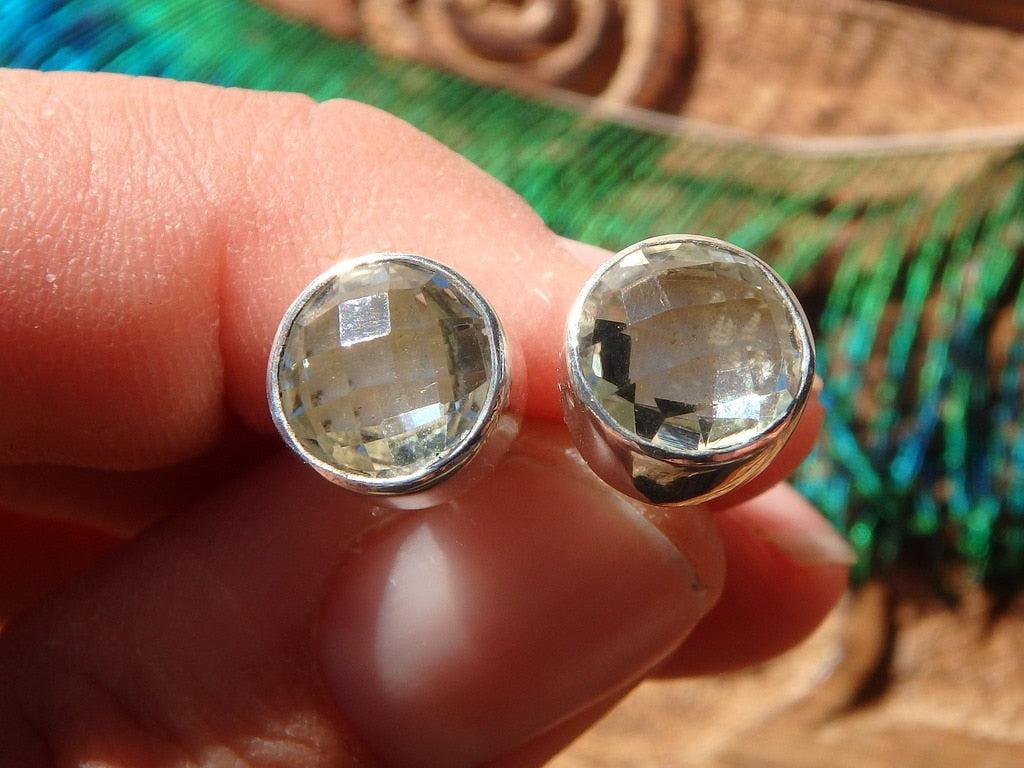 Fabulous  Faceted Green Amethyst (Prasiolite)  Stud Earrings In Sterling Silver - Earth Family Crystals