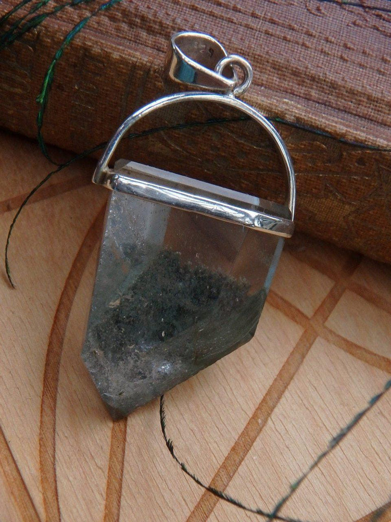 Awesome Chunky Polished Green Chlorite Quartz Gemstone Pendant In Sterling Silver (Includes Silver Chain) - Earth Family Crystals