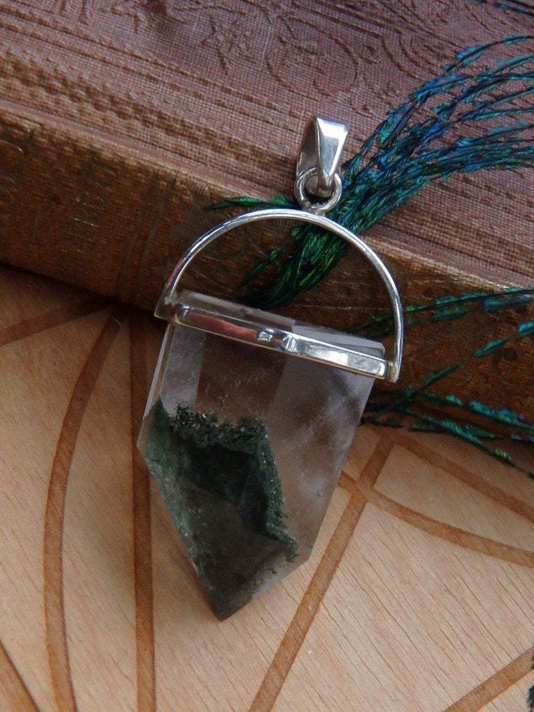 Awesome Chunky Polished Green Chlorite Quartz Gemstone Pendant In Sterling Silver (Includes Silver Chain) - Earth Family Crystals