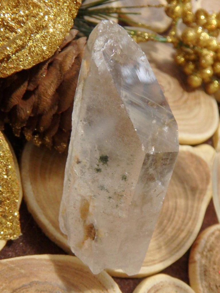 Natural & Unpolished Green Chlorite Included Quartz Point From Brazil 2 - Earth Family Crystals