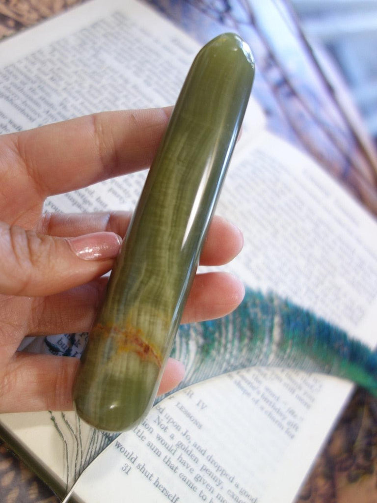 Gorgeous Green Onyx Gemstone Wand Carving - Earth Family Crystals