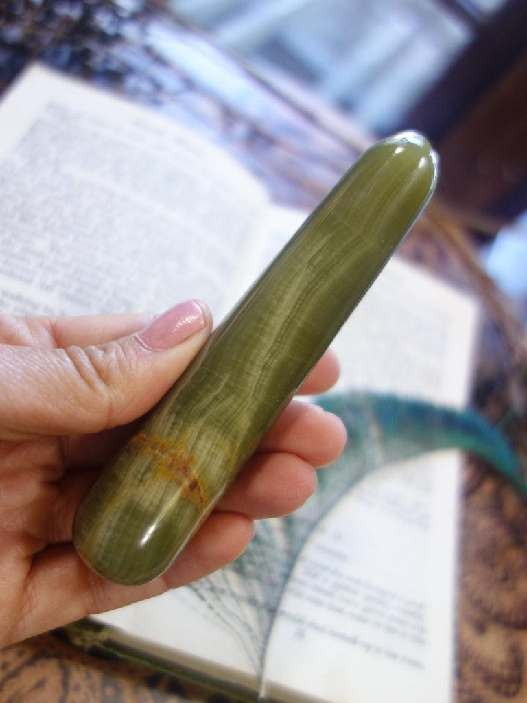 Gorgeous Green Onyx Gemstone Wand Carving - Earth Family Crystals