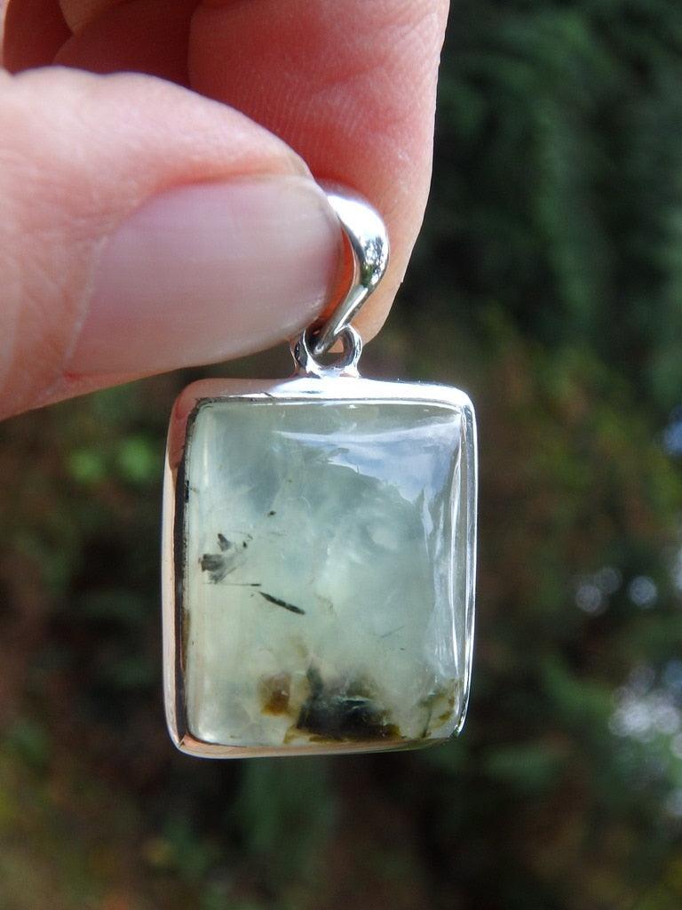 Spring Green Prehnite Pendant With Forest Green Epidote Inclusions  In Sterling Silver (Includes Free Silver Chain) - Earth Family Crystals