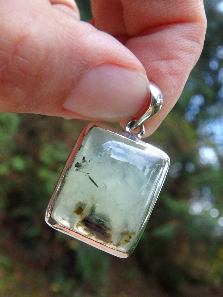 Spring Green Prehnite Pendant With Forest Green Epidote Inclusions  In Sterling Silver (Includes Free Silver Chain) - Earth Family Crystals