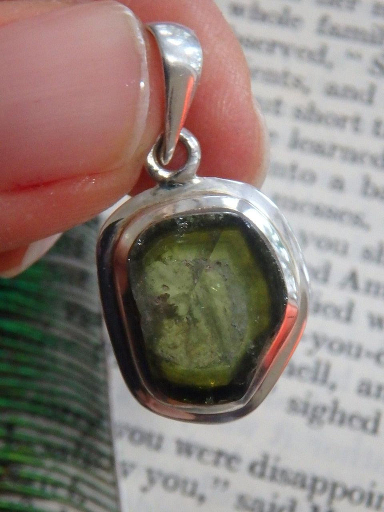 Polished Green Tourmaline Free Form Gemstone Pendant In Sterling Silver (Includes Silver Chain) - Earth Family Crystals