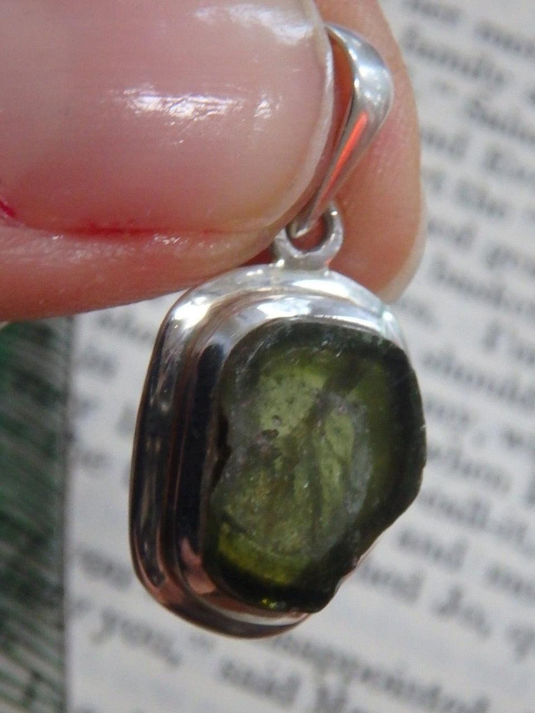 Polished Green Tourmaline Free Form Gemstone Pendant In Sterling Silver (Includes Silver Chain) - Earth Family Crystals
