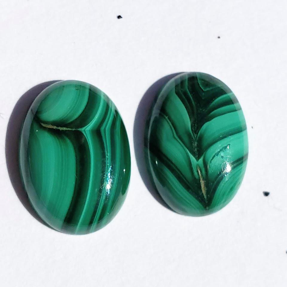 Pair of 2 Malachite Cabochons Ideal for Crafting - Earth Family Crystals