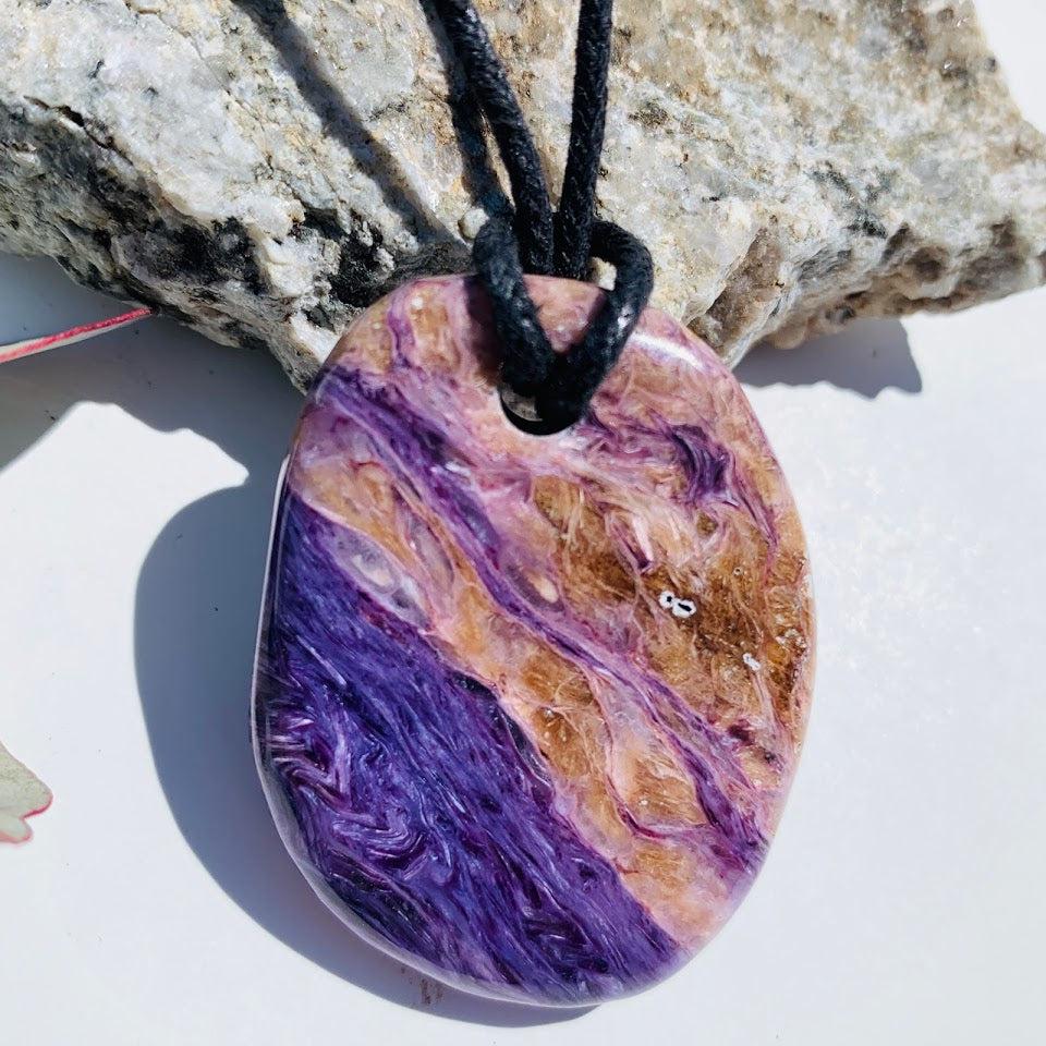 Stunning Silky Purple Chunky Charoite Pendant on Adjustable Cotton Cord #3 - Earth Family Crystals