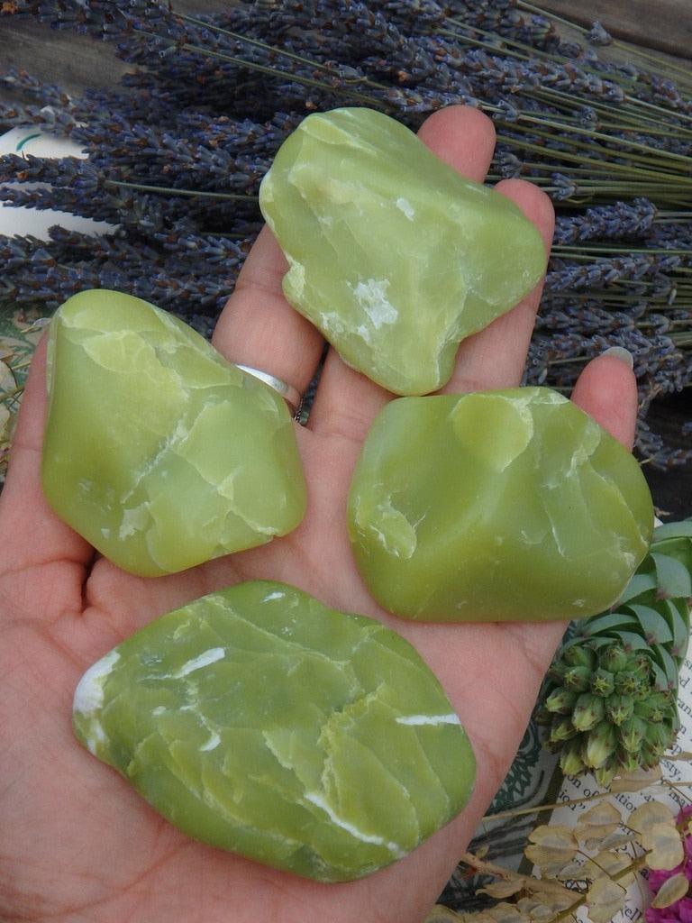 RESERVED~ Medium Smooth Lime Green Healerite Palm Stones - Earth Family Crystals