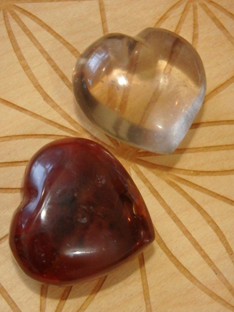 Set of Hearts! Smoky Quartz & Carnelian Heart Carvings - Earth Family Crystals