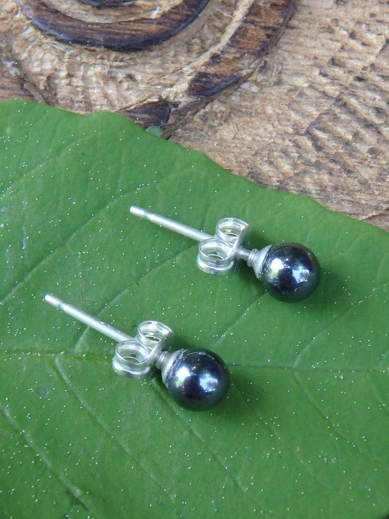 Dainty Black Hematite Stud Earrings in Sterling Silver - Earth Family Crystals