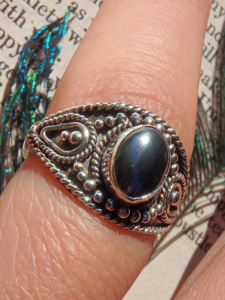 Shiny Black Hematite Ring in Sterling Silver (Size 5.5) - Earth Family Crystals