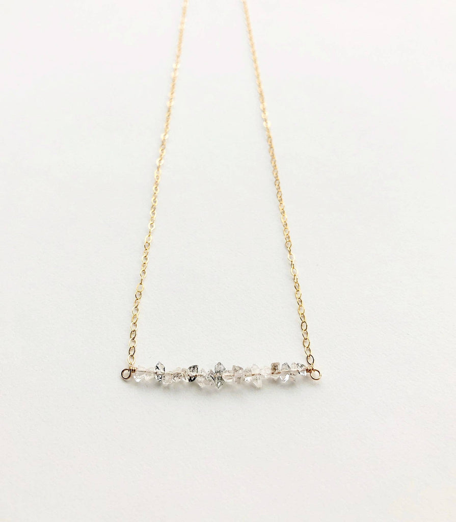 *PRE-ORDER* Herkimer Diamond Petite Handmade Bar 14K Gold Fill 17" Chain Necklace - Earth Family Crystals