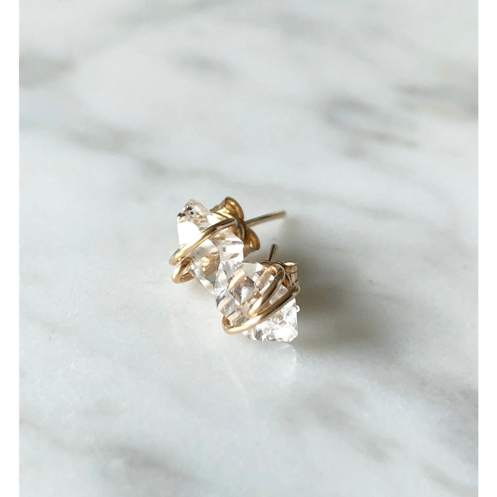 *PRE-ORDER* Herkimer Diamond Petite Handmade 14K Gold Fill Stud Earrings - Earth Family Crystals