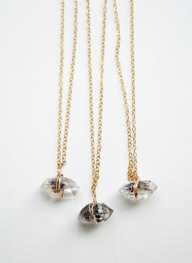 *PRE-ORDER* One Herkimer Diamond Petite Handmade 14K Gold Fill 17" Chain Necklace - Earth Family Crystals
