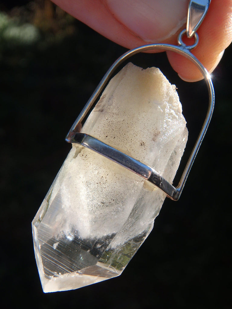 Phantom Included Himalayan Quartz Unpolished Point Pendant in Sterling Silver (Includes Silver Chain) - Earth Family Crystals