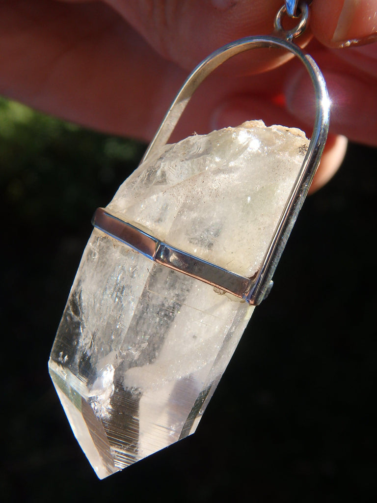 Phantom Included Himalayan Quartz Unpolished Point Pendant in Sterling Silver (Includes Silver Chain) - Earth Family Crystals