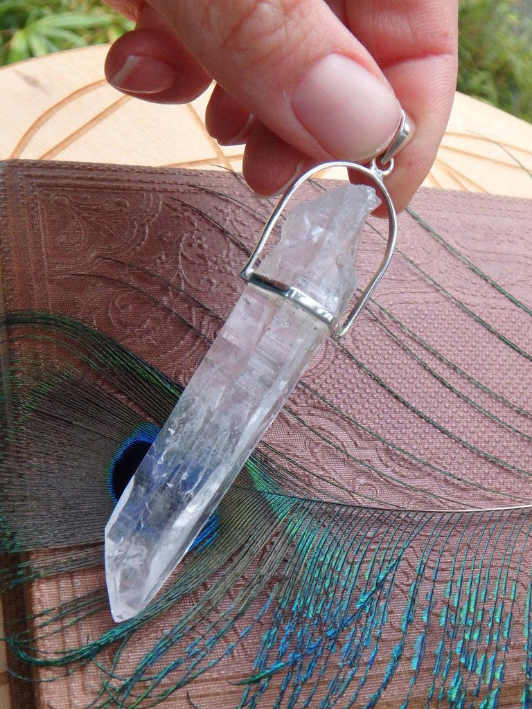 High Vibes! Long Genuine Himalayan Quartz Point  Pendant In Sterling Silver(Includes Silver Chain) - Earth Family Crystals