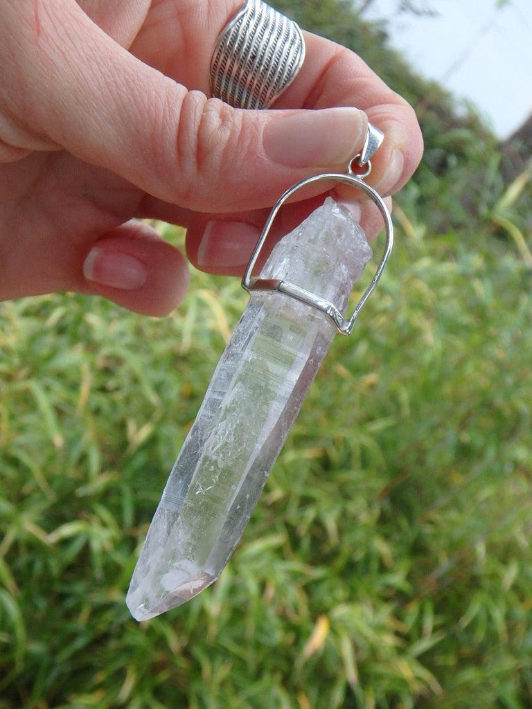 High Vibes! Long Genuine Himalayan Quartz Point  Pendant In Sterling Silver(Includes Silver Chain) - Earth Family Crystals