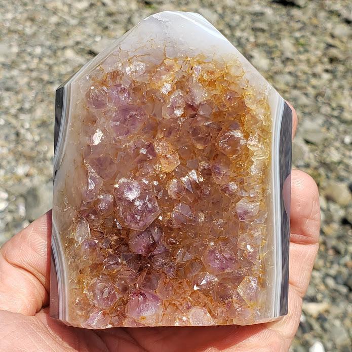 Chunky Ametrine & Blue Agate Standing Display Point Partially Polished From Uruguay - Earth Family Crystals