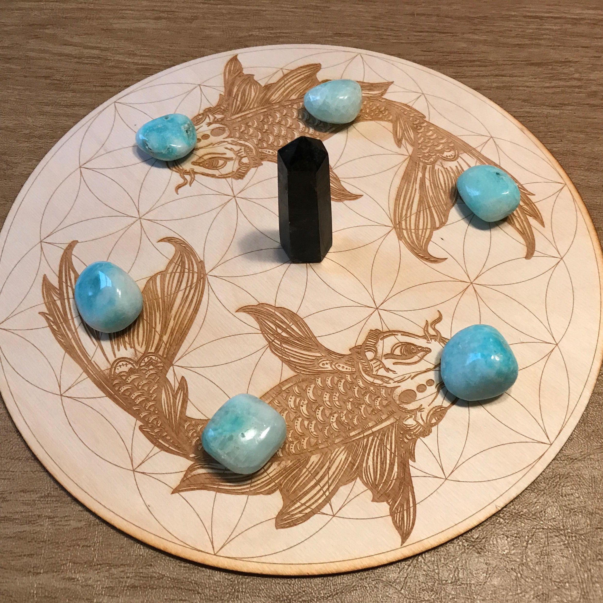 Koi Fish Flower of Life Crystal Grid - Earth Family Crystals