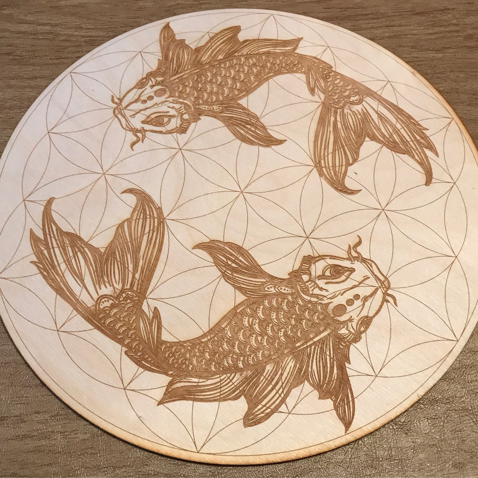 Koi Fish Flower of Life Crystal Grid - Earth Family Crystals