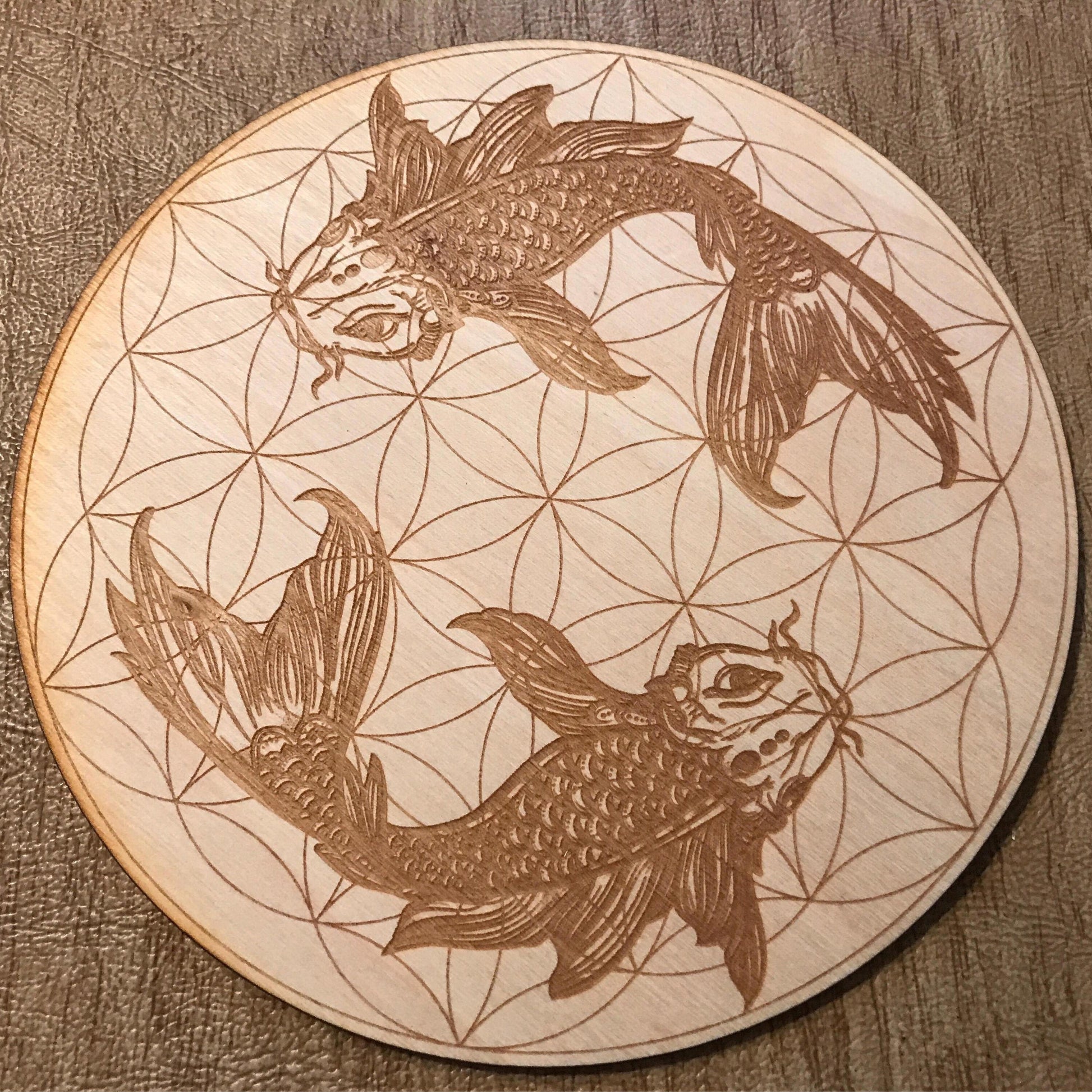 Koi Fish Flower of Life Crystal Grid - Earth Family Crystals