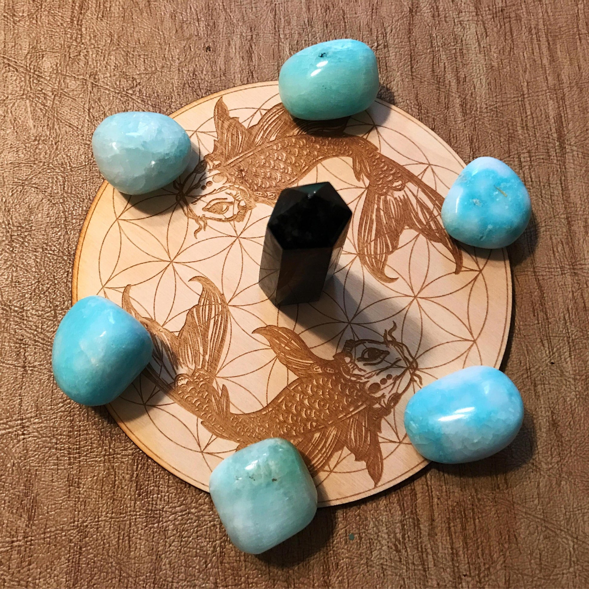 Koi Fish Flower of Life Crystal Grid - Earth Family Crystals