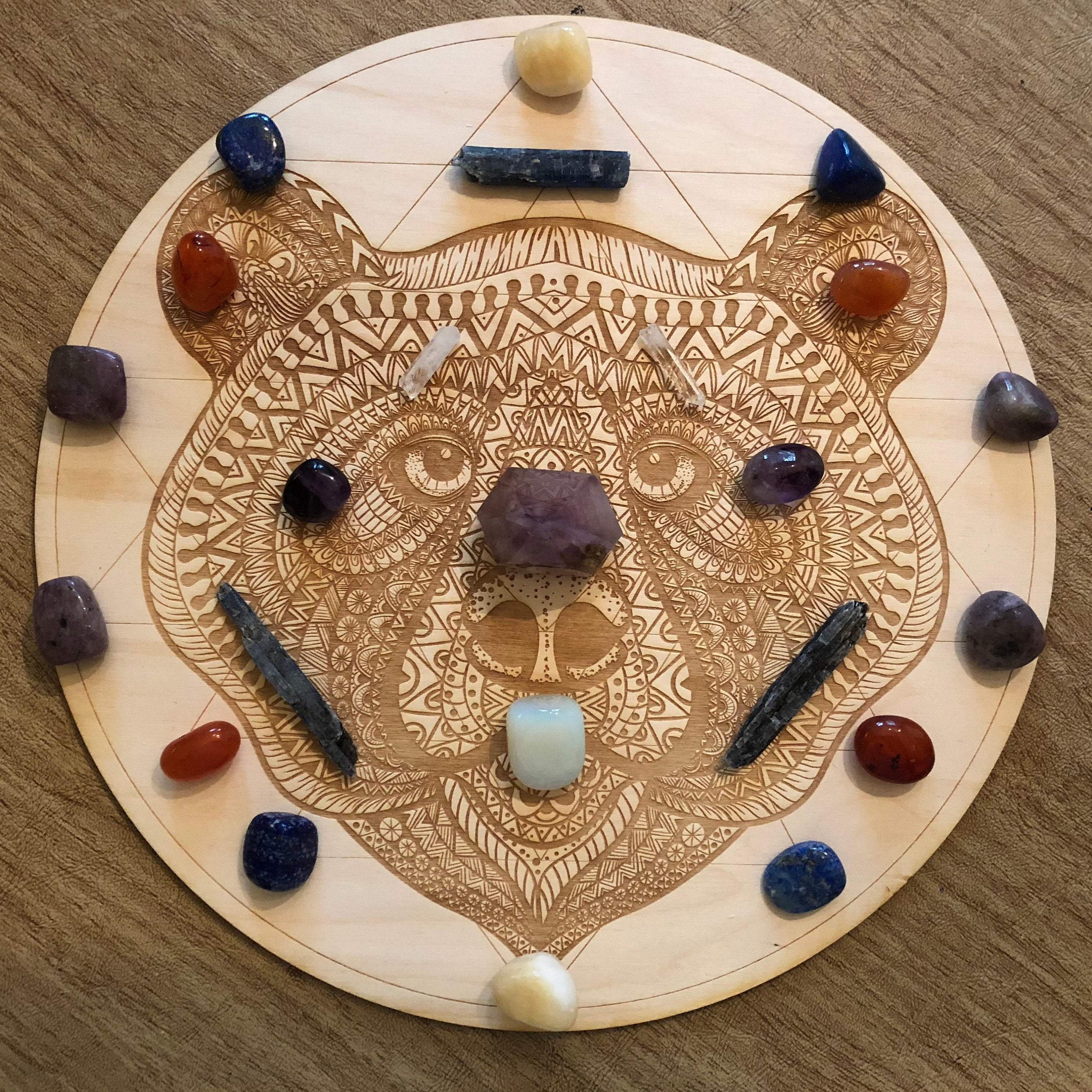 Bear Sri Yantra Crystal Grid - Earth Family Crystals