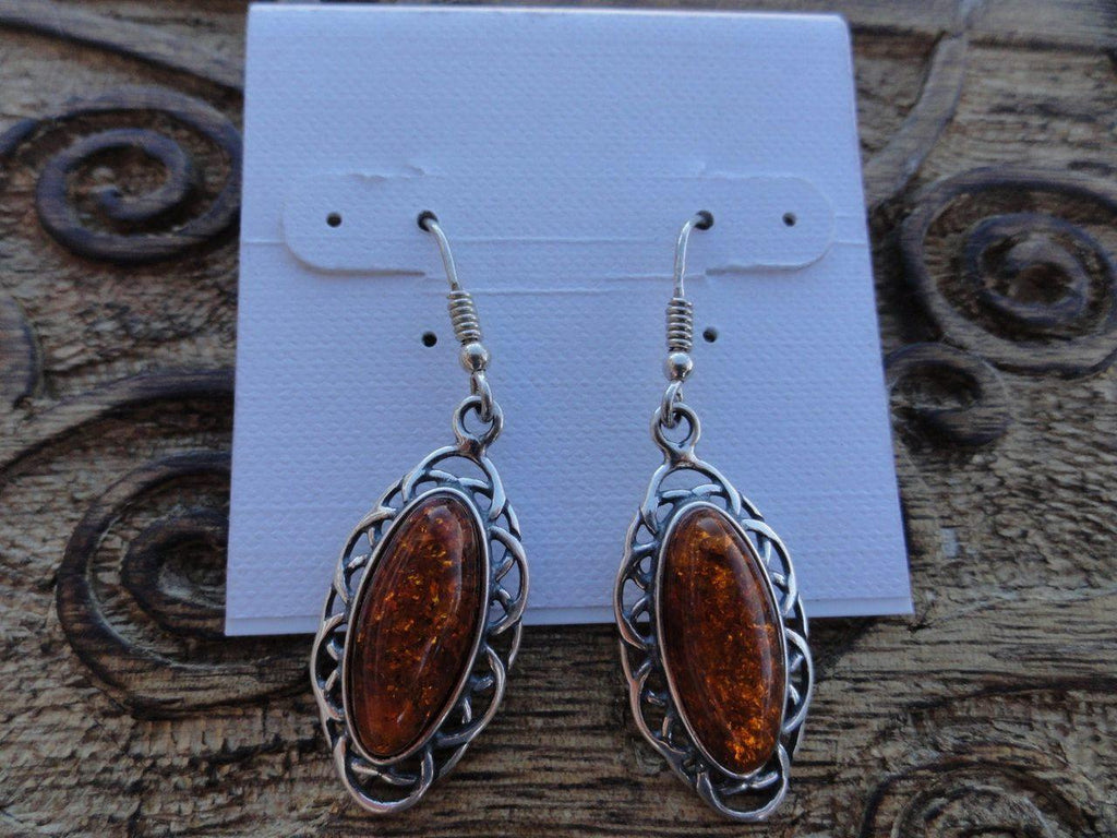 Baltic Amber COGNAC EARRINGS In Sterling Silver * - Earth Family Crystals