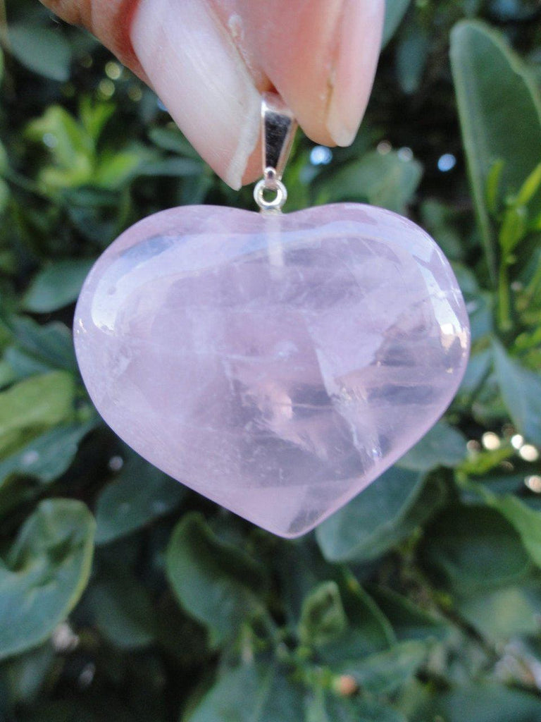 ROSE QUARTZ Love Heart PENDANT* Includes Free Silver chain* - Earth Family Crystals