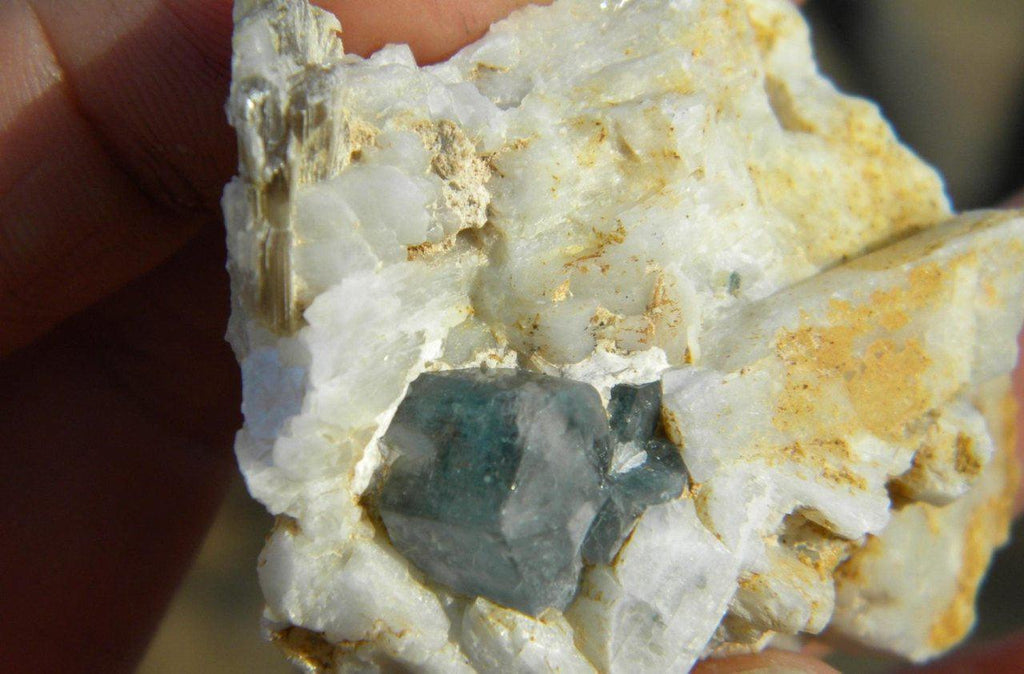 Dark blue AQUAMARINE On Matrix With Muscovite* - Earth Family Crystals