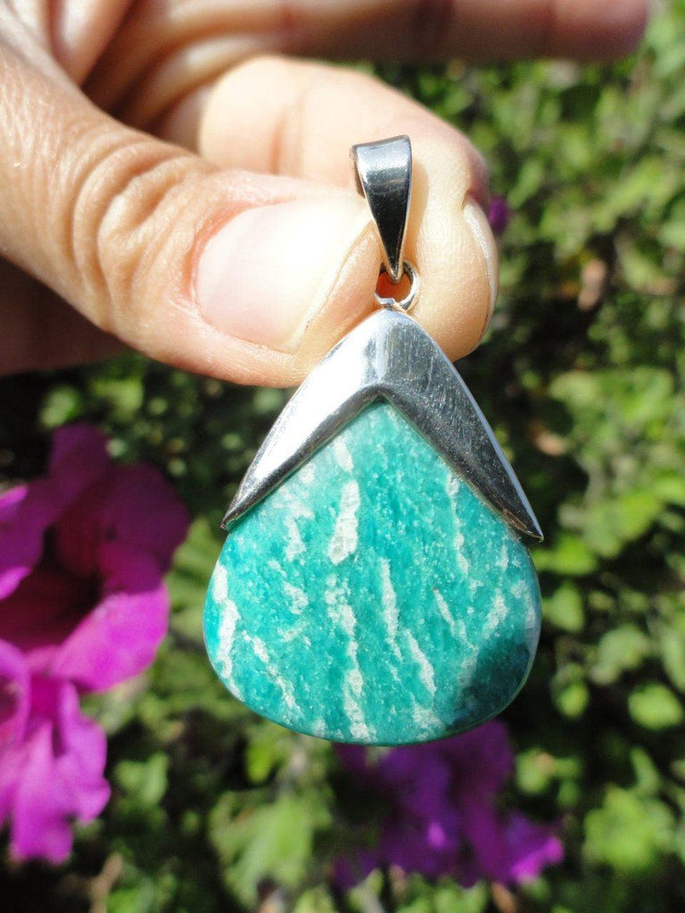 High Quality Caribbean Blue AMAZONITE PENDANT In Sterling Silver ~Enhancing loving communication, Healing (Includes Free Silver Chain) - Earth Family Crystals