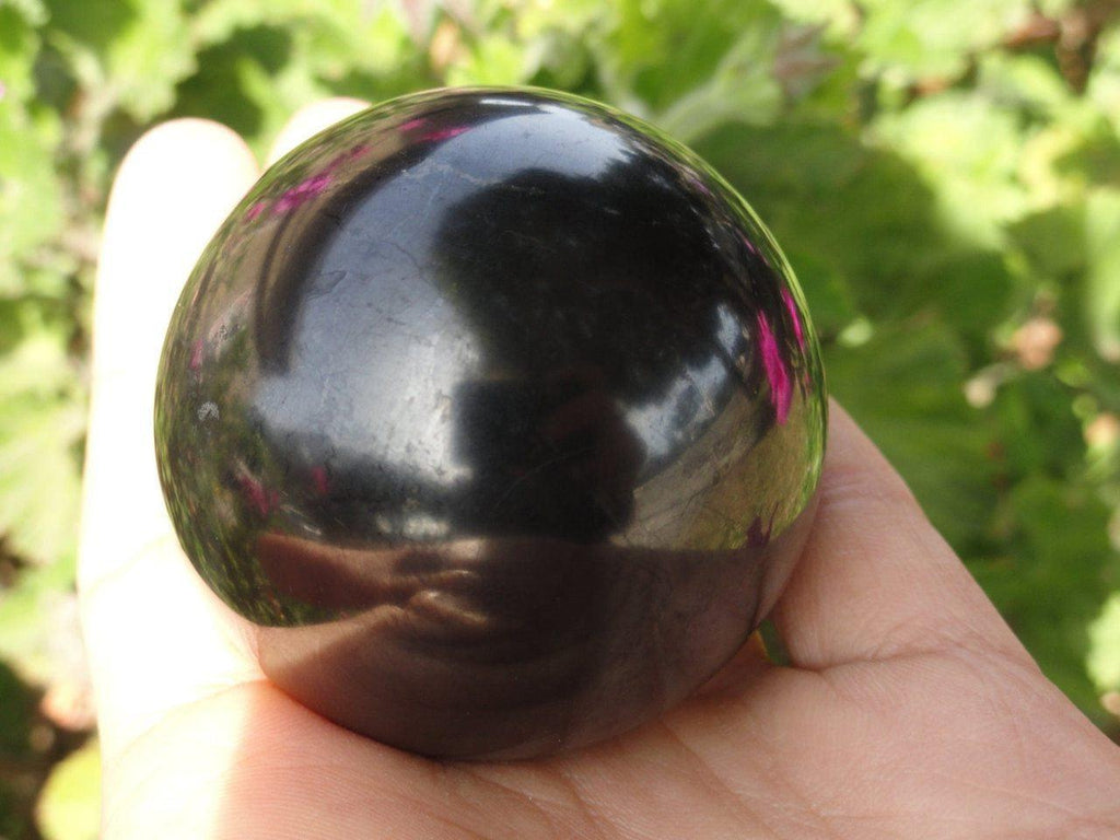 Midnight Black EMF Protective SHUNGITE SPHERE With Pyrite Veins From Russia* - Earth Family Crystals