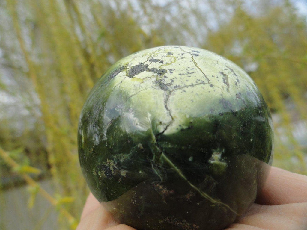 Beautiful Forest & Lime Green SERPENTINE SPHERE With PYRITE Veins* - Earth Family Crystals