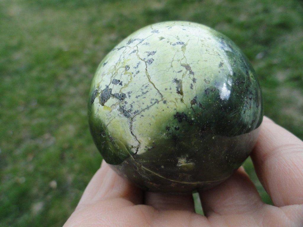 Beautiful Forest & Lime Green SERPENTINE SPHERE With PYRITE Veins* - Earth Family Crystals
