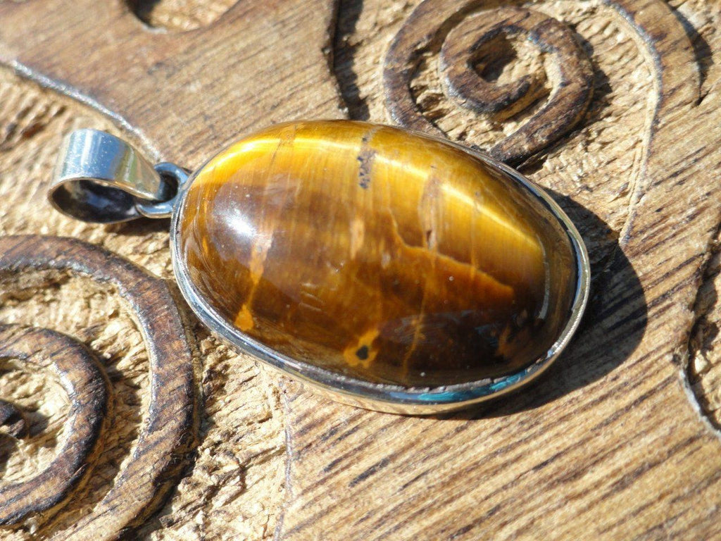 TIGER EYE PENDANT In Sterling Silver * Includes Free Silver Chain - Earth Family Crystals