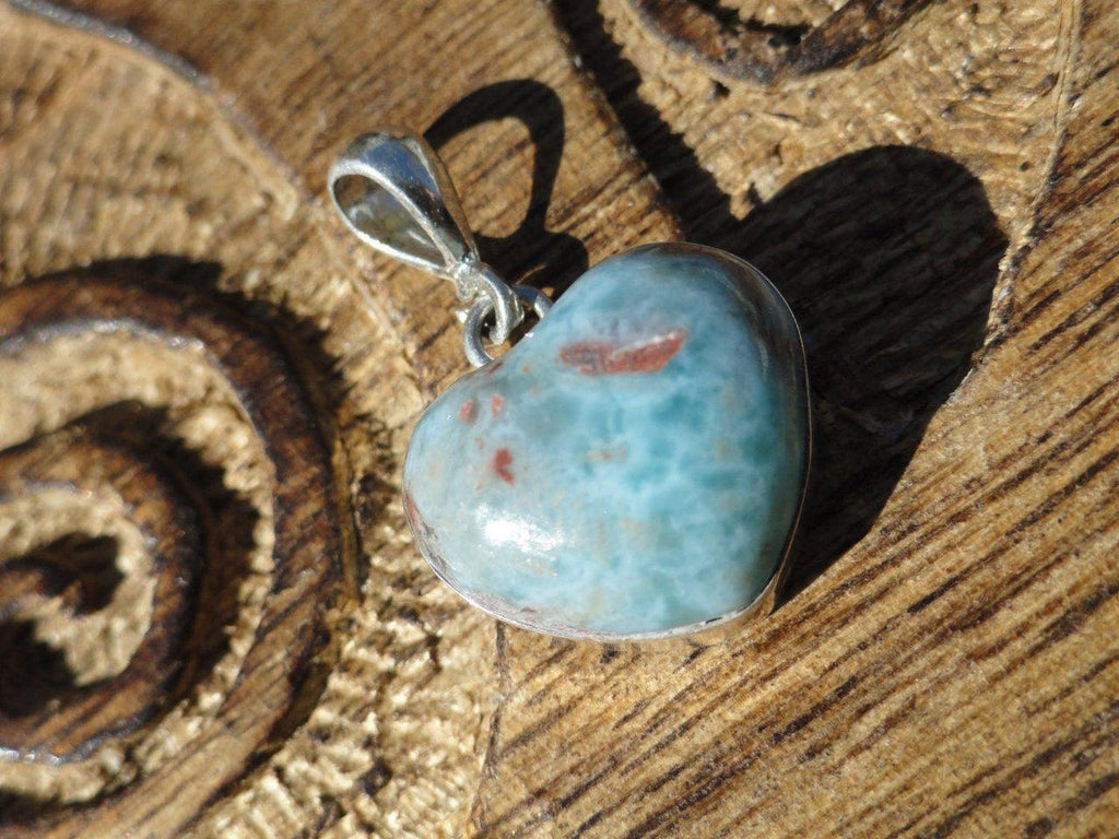Divine Dark Blue & Red LARIMAR HEART PENDANT In Sterling Silver (Includes Free Silver Chain) - Earth Family Crystals