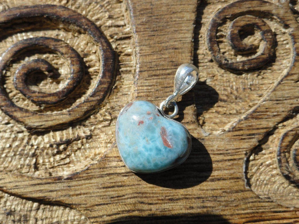 Divine Dark Blue & Red LARIMAR HEART PENDANT In Sterling Silver (Includes Free Silver Chain) - Earth Family Crystals