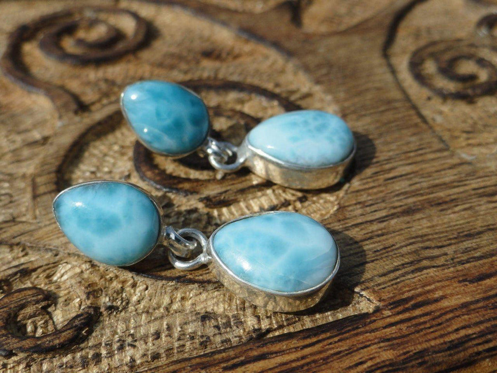 High Quality Caribbean Blue LARIMAR EARRINGS In Sterling Silver~ The Dolphin Stone* - Earth Family Crystals