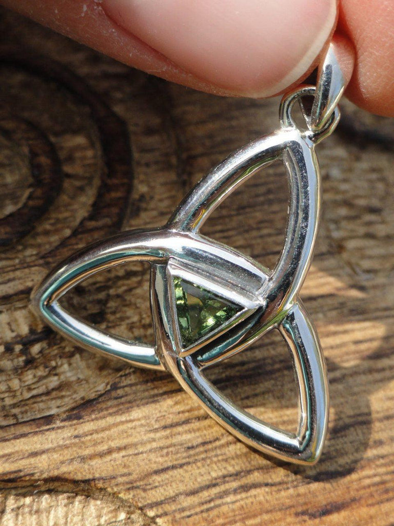 High Quality MOLDAVITE TRIQUETRA Sterling Silver Pendant * Includes Free Silver Chain* - Earth Family Crystals