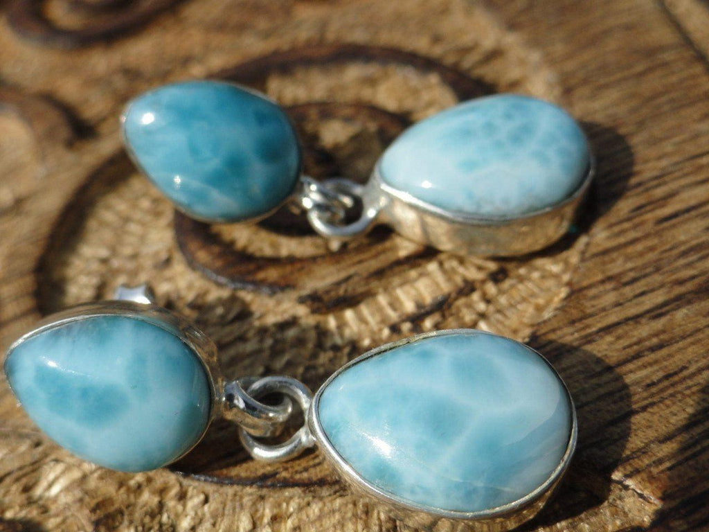High Quality Caribbean Blue LARIMAR EARRINGS In Sterling Silver~ The Dolphin Stone* - Earth Family Crystals