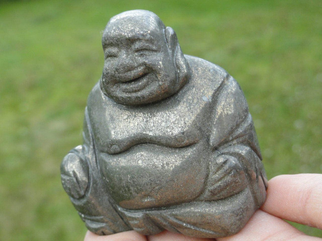 Laughing  BUDDHA  PYRITE CARVING* - Earth Family Crystals