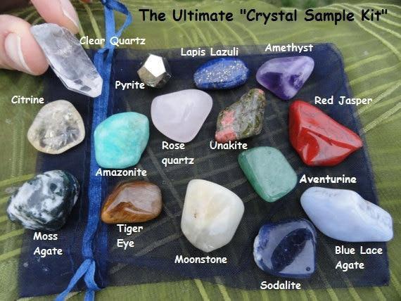 The Ultimate New Collector "CRYSTAL SAMPLER POUCH" Includes: 15 Assorted High quality Crystals,Information about each & Silk Pouch* - Earth Family Crystals