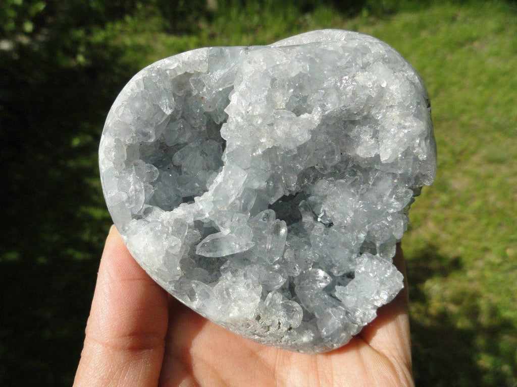 Sparkling Baby Blue CELESTITE GEODE HEART* - Earth Family Crystals
