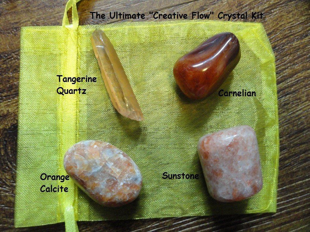 The Ultimate "CREATIVE FLOW" Crystal Kit* Contains: Sunstone, Carnelian, Tangerine Quartz, Orange Calcite* - Earth Family Crystals