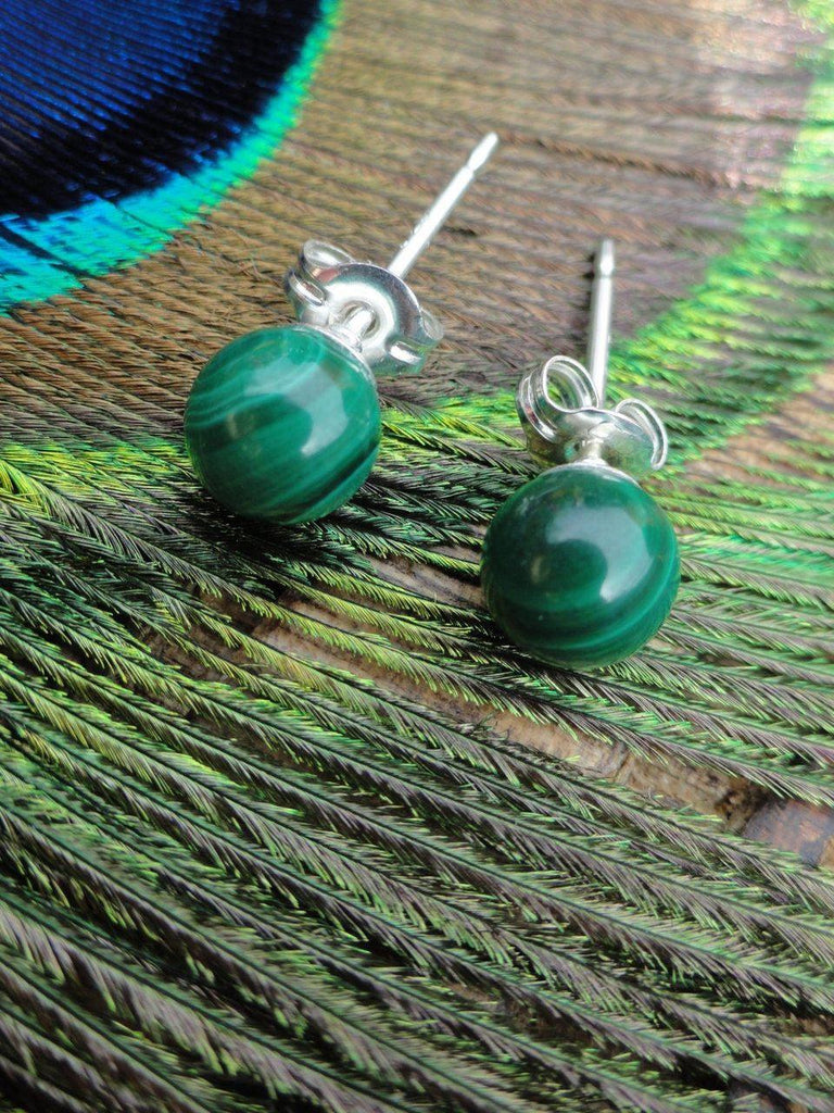 Handmade MALACHITE  STUD EARRINGS In Sterling Silver (6mm studs) - Earth Family Crystals