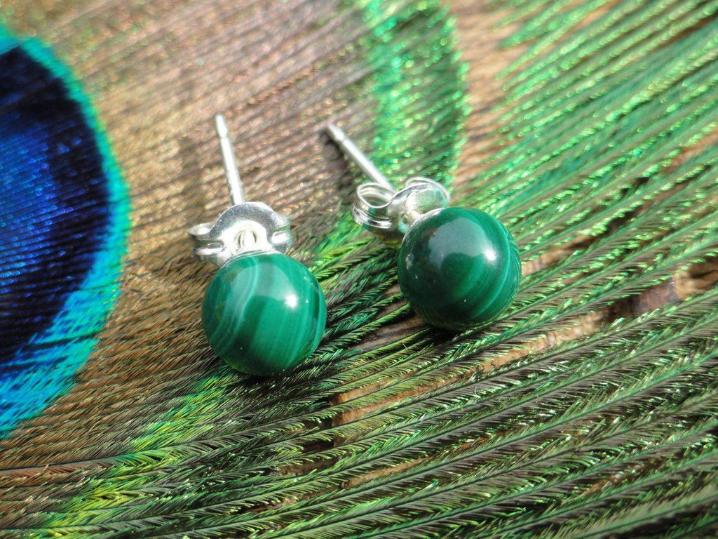 Handmade MALACHITE  STUD EARRINGS In Sterling Silver (6mm studs) - Earth Family Crystals